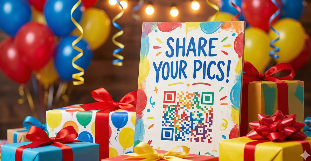 QR code sign at a birthday party