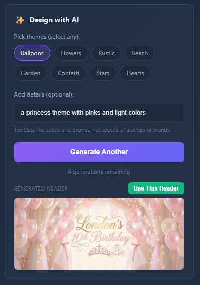 AI Generated Header - Princess Theme