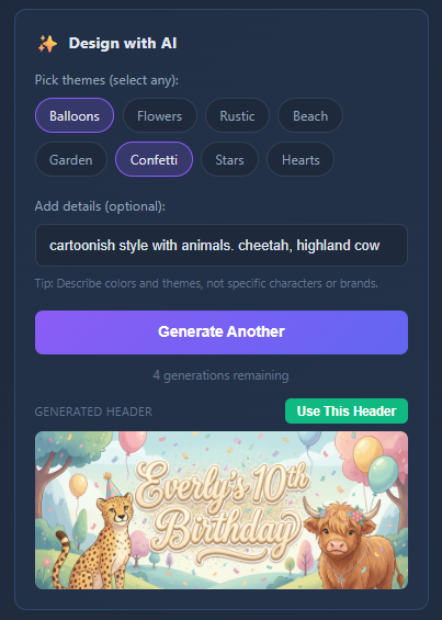 AI Generated Header - Kids Birthday